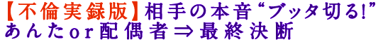 【不倫実録版】相手の本音“ブッタ切る！”あんたor配偶者⇒最終決断