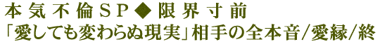 本気不倫SP◆限界寸前「愛しても変わらぬ現実」相手の全本音/愛縁/終