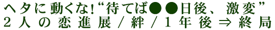 ヘタに動くな！“待てば●●日後、激変”2人の恋進展/絆/1年後⇒終局
