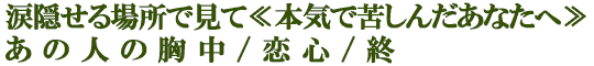 涙隠せる場所で見て≪本気で苦しんだあなたへ≫あの人の胸中/恋心/終