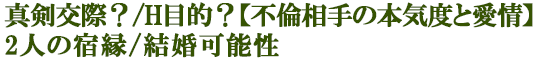 真剣交際？/H目的？【不倫相手の本気度と愛情】2人の宿縁/結婚可能性
