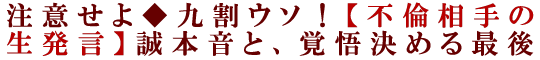 注意せよ◆九割ウソ！【不倫相手の生発言】誠本音と、覚悟決める最後