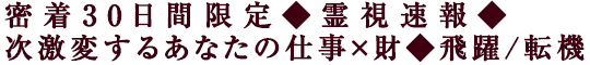 密着30日間限定◆霊視速報◆次激変するあなたの仕事×財◆飛躍/転機