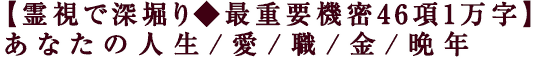 【霊視で深堀り◆最重要機密46項1万字】あなたの人生/愛/職/金/晩年