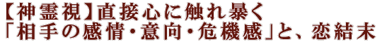 【神霊視】直接心に触れ暴く「相手の感情・意向・危機感」と、恋結末