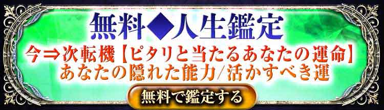 無料◆人生鑑定
今⇒次転機【ピタリと当たるあなたの運命】
あなたの隠れた能力/活かすべき運
無料で鑑定する