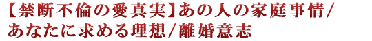 【禁断不倫の愛真実】あの人の家庭事情/あなたに求める理想/離婚意志